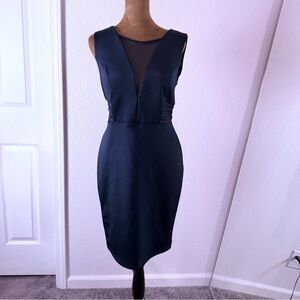Enfocus Studio Navy Blue Sleeveless Pencil Dress Size 8 Fitted with Sheer Cutout